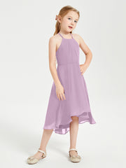 Junior Robes de Demoiselle d'Honneur Longueur de Mollet avec Jupe Asymétrique Glycine