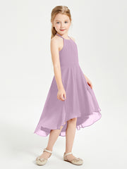 Junior Robes de Demoiselle d'Honneur Longueur de Mollet avec Jupe Asymétrique Glycine