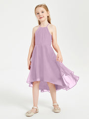 Junior Robes de Demoiselle d'Honneur Longueur de Mollet avec Jupe Asymétrique Glycine