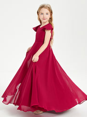 Robe de Demoiselle d'Honneur Junior en Mousseline Délicate Bordeaux