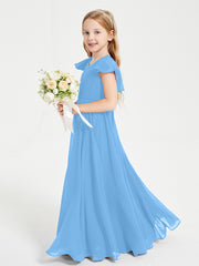 Robe de Demoiselle d'Honneur Junior en Mousseline Délicate Bleu