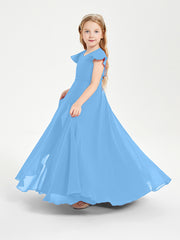 Robe de Demoiselle d'Honneur Junior en Mousseline Délicate Bleu