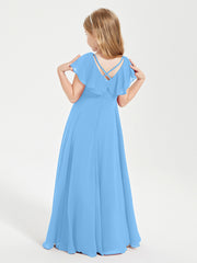 Robe de Demoiselle d'Honneur Junior en Mousseline Délicate Bleu