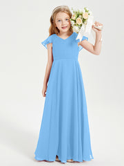 Robe de Demoiselle d'Honneur Junior en Mousseline Délicate Bleu