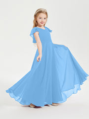 Robe de Demoiselle d'Honneur Junior en Mousseline Délicate Bleu