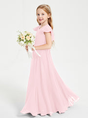 Robe de Demoiselle d'Honneur Junior en Mousseline Délicate Rose Pâle