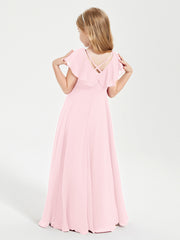 Robe de Demoiselle d'Honneur Junior en Mousseline Délicate Rose Pâle