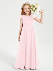 Robe de Demoiselle d'Honneur Junior en Mousseline Délicate Rose Pâle