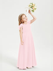Robe de Demoiselle d'Honneur Junior en Mousseline Délicate Rose Pâle
