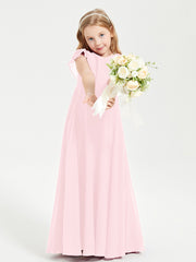 Robe de Demoiselle d'Honneur Junior en Mousseline Délicate Rose Pâle