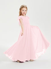 Robe de Demoiselle d'Honneur Junior en Mousseline Délicate Rose Pâle