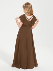 Robe de Demoiselle d'Honneur Junior en Mousseline Délicate Brun