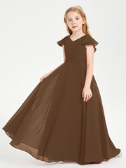 Robe de Demoiselle d'Honneur Junior en Mousseline Délicate Brun