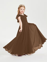 Robe de Demoiselle d'Honneur Junior en Mousseline Délicate Brun