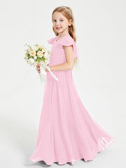 Robe de Demoiselle d'Honneur Junior en Mousseline Délicate Rose Bonbon