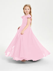 Robe de Demoiselle d'Honneur Junior en Mousseline Délicate Rose Bonbon