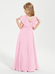 Robe de Demoiselle d'Honneur Junior en Mousseline Délicate Rose Bonbon