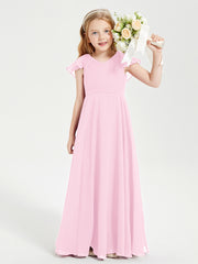 Robe de Demoiselle d'Honneur Junior en Mousseline Délicate Rose Bonbon