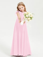 Robe de Demoiselle d'Honneur Junior en Mousseline Délicate Rose Bonbon