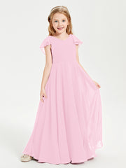 Robe de Demoiselle d'Honneur Junior en Mousseline Délicate Rose Bonbon