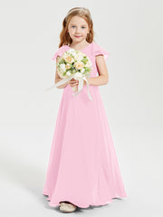 Robe de Demoiselle d'Honneur Junior en Mousseline Délicate Rose Bonbon