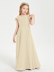 Robe de Demoiselle d'Honneur Junior en Mousseline Délicate Champagne