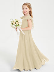 Robe de Demoiselle d'Honneur Junior en Mousseline Délicate Champagne