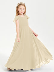 Robe de Demoiselle d'Honneur Junior en Mousseline Délicate Champagne