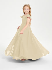 Robe de Demoiselle d'Honneur Junior en Mousseline Délicate Champagne