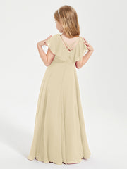 Robe de Demoiselle d'Honneur Junior en Mousseline Délicate Champagne