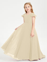 Robe de Demoiselle d'Honneur Junior en Mousseline Délicate Champagne