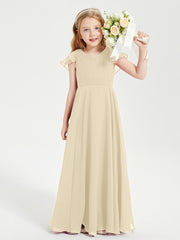 Robe de Demoiselle d'Honneur Junior en Mousseline Délicate Champagne