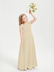 Robe de Demoiselle d'Honneur Junior en Mousseline Délicate Champagne