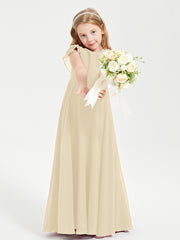Robe de Demoiselle d'Honneur Junior en Mousseline Délicate Champagne