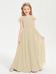 Robe de Demoiselle d'Honneur Junior en Mousseline Délicate Champagne