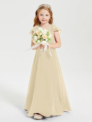 Robe de Demoiselle d'Honneur Junior en Mousseline Délicate Champagne
