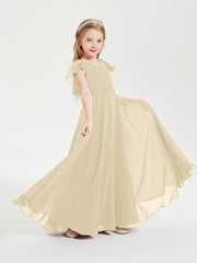 Robe de Demoiselle d'Honneur Junior en Mousseline Délicate Champagne