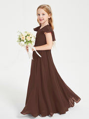 Robe de Demoiselle d'Honneur Junior en Mousseline Délicate Chocolat