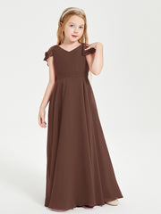 Robe de Demoiselle d'Honneur Junior en Mousseline Délicate Chocolat