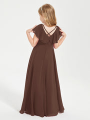 Robe de Demoiselle d'Honneur Junior en Mousseline Délicate Chocolat