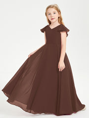 Robe de Demoiselle d'Honneur Junior en Mousseline Délicate Chocolat