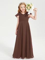 Robe de Demoiselle d'Honneur Junior en Mousseline Délicate Chocolat