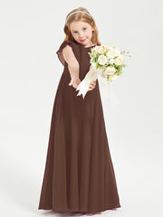 Robe de Demoiselle d'Honneur Junior en Mousseline Délicate Chocolat