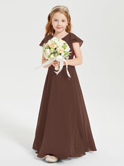 Robe de Demoiselle d'Honneur Junior en Mousseline Délicate Chocolat