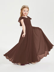 Robe de Demoiselle d'Honneur Junior en Mousseline Délicate Chocolat