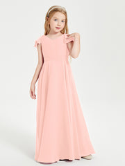 Robe de Demoiselle d'Honneur Junior en Mousseline Délicate Corail