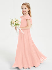 Robe de Demoiselle d'Honneur Junior en Mousseline Délicate Corail