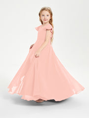 Robe de Demoiselle d'Honneur Junior en Mousseline Délicate Corail
