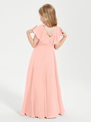 Robe de Demoiselle d'Honneur Junior en Mousseline Délicate Corail