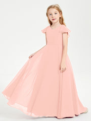 Robe de Demoiselle d'Honneur Junior en Mousseline Délicate Corail
